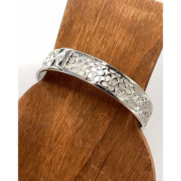 COACH Signature Silver Bangle Bracelet - Picture 4 of 9